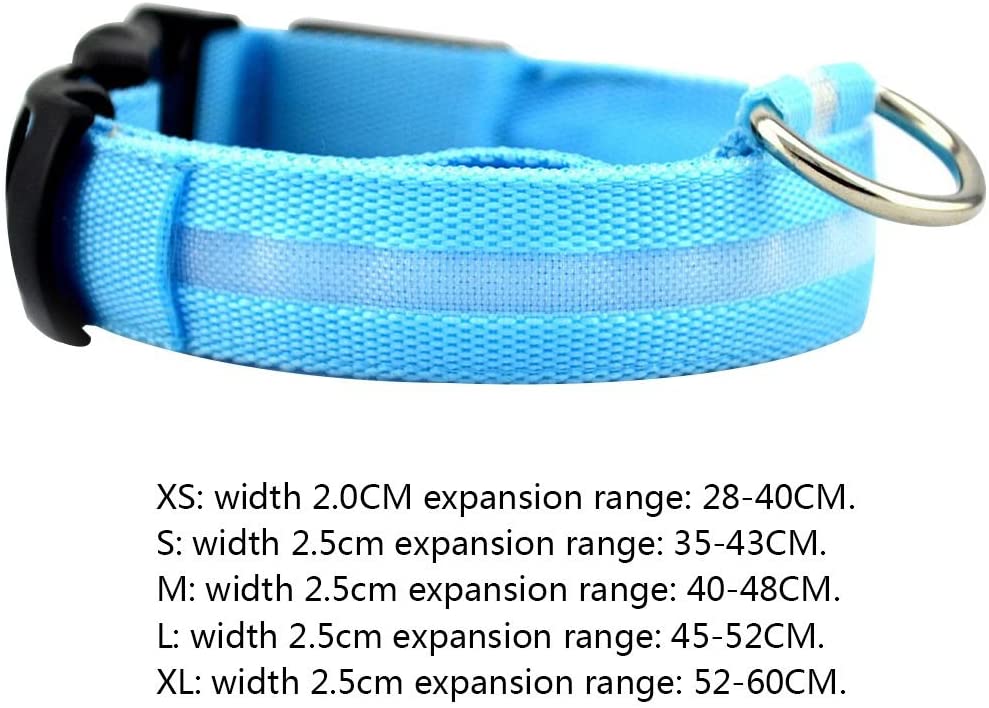  Elenxs Collar de Perro para Mascotas Nueva LED Parpadeante Correa del Perro del Resplandor de la Correa de Cuello Collares para Mascotas Fluorescente Gato Cuello Cinturón de Cuerda Cordón Azul S 