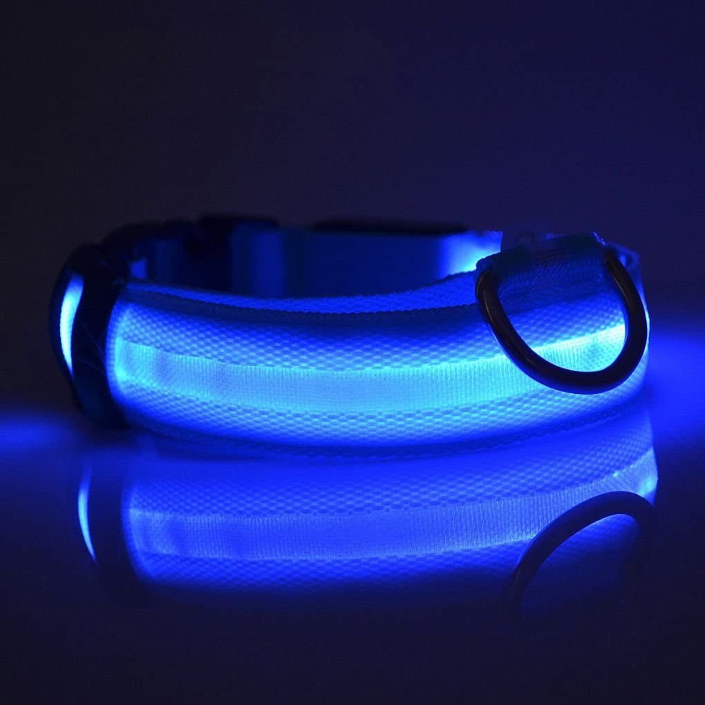  Elenxs Collar de Perro para Mascotas Nueva LED Parpadeante Correa del Perro del Resplandor de la Correa de Cuello Collares para Mascotas Fluorescente Gato Cuello Cinturón de Cuerda Cordón Azul S 