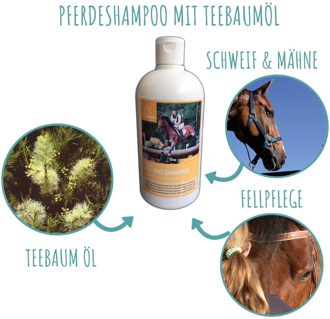  EMMA ♥ champú para Caballos y Perros con Aceite del árbol del té I ph-Neutro y Suave I para Piel Sensible, Seca, Picante, escamosa y costrosa I Eczema I picor y caspa I 500ml 