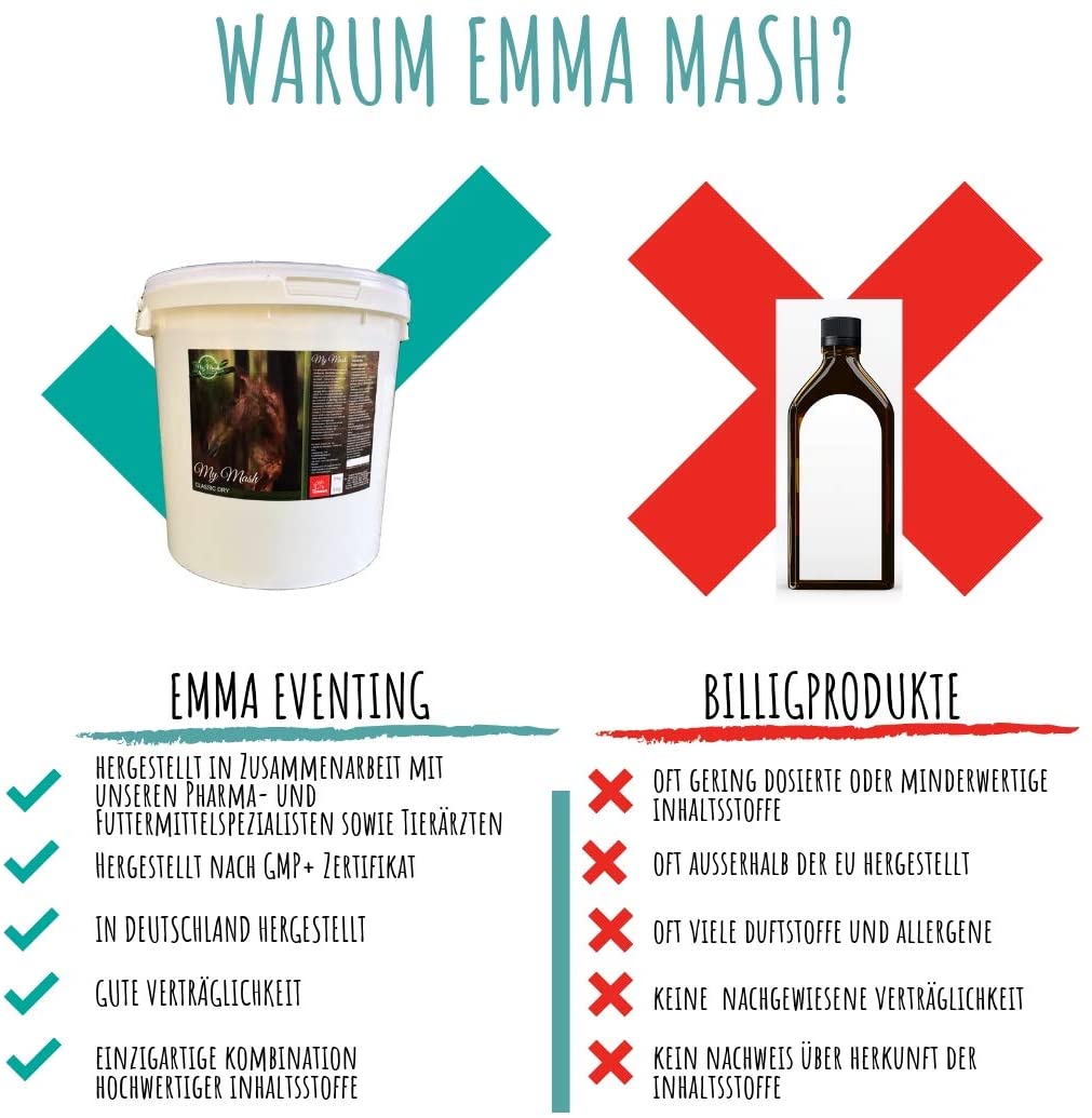  EMMA Mash Horse Feed Mezcla para la Flora intestinal intacta y la digestión Estable I Mezcla Seca I apoya la digestión, la vitalidad y el Pelo Brillante en los Caballos I Senior 8 kg 