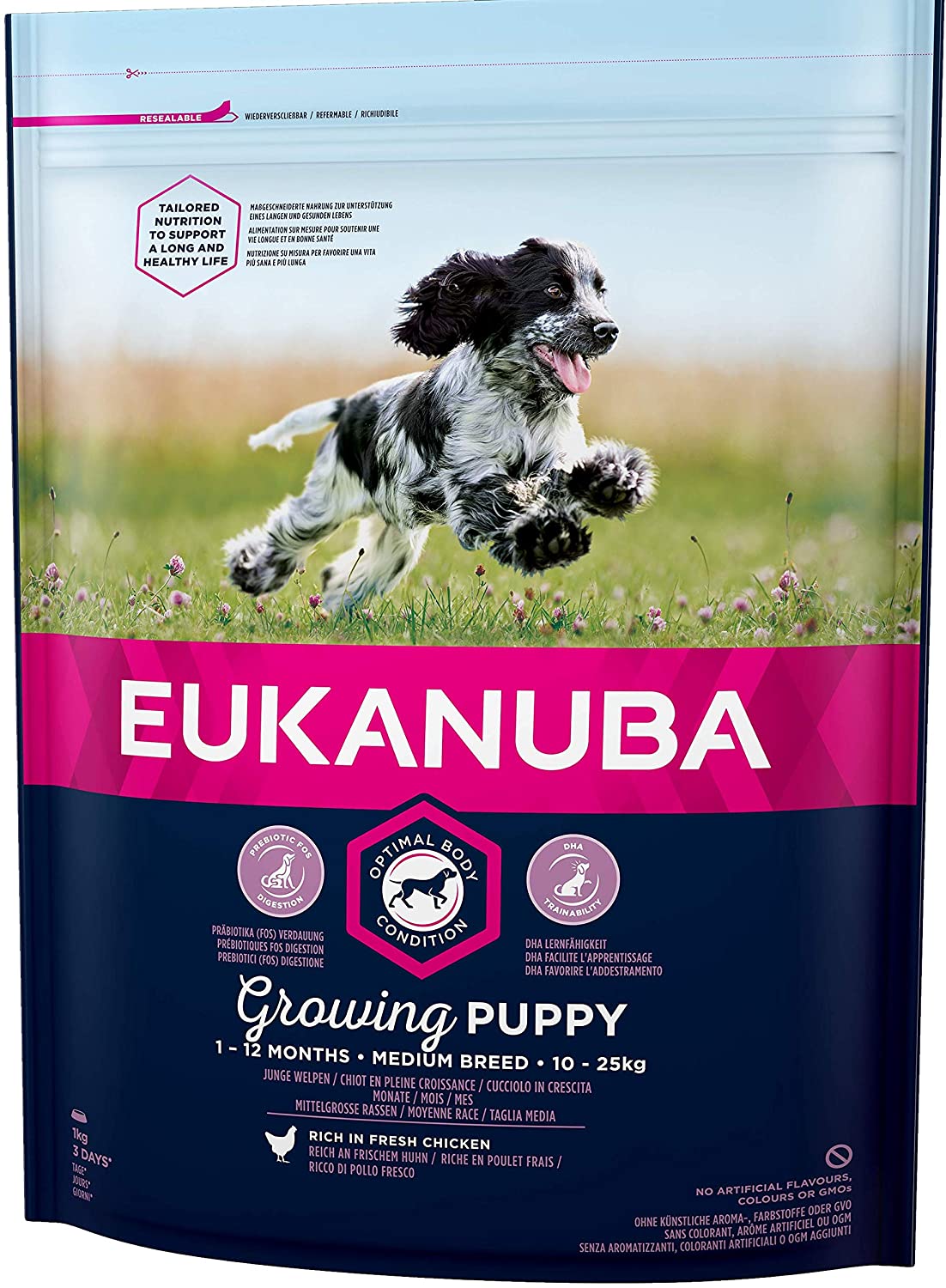  EUKANUBA Cachorro de Raza Mediana en Crecimiento rico en pollo fresco [1 kg] 