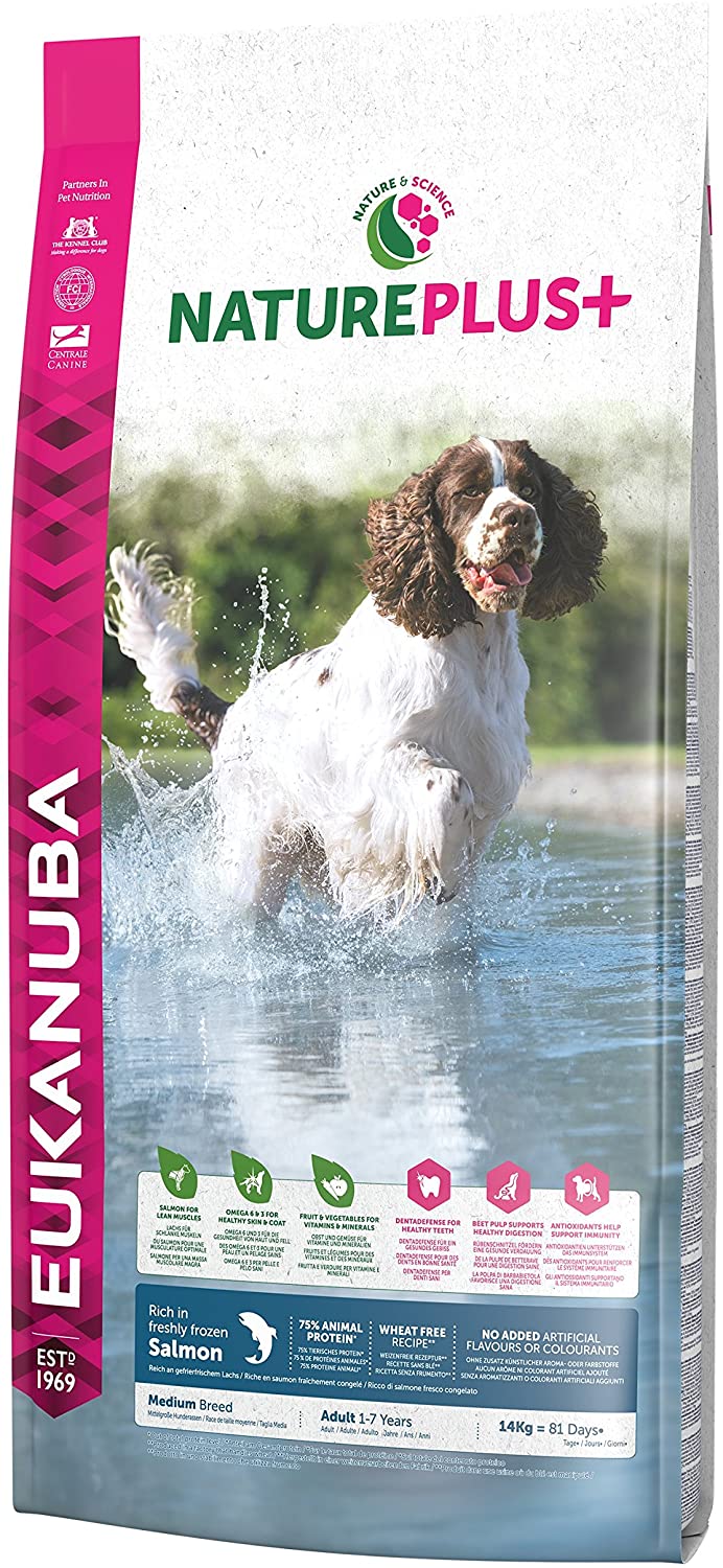  Eukanuba Nature Plus+ Adulto Raza mediana Rico en salmón fresco congelado [14 kg] 