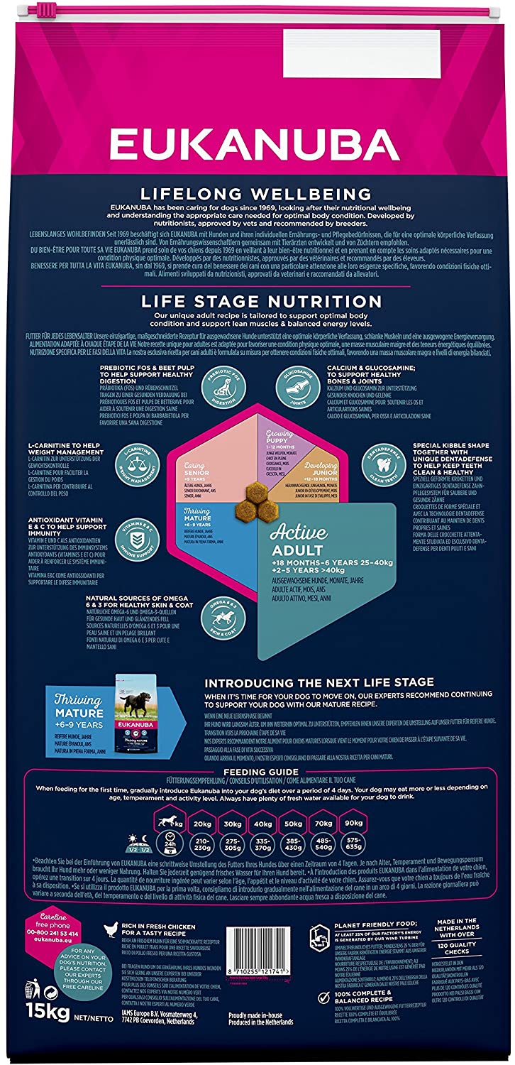  EUKANUBA Raza Grande Adulto Activo rico en pollo fresco [15 kg] 
