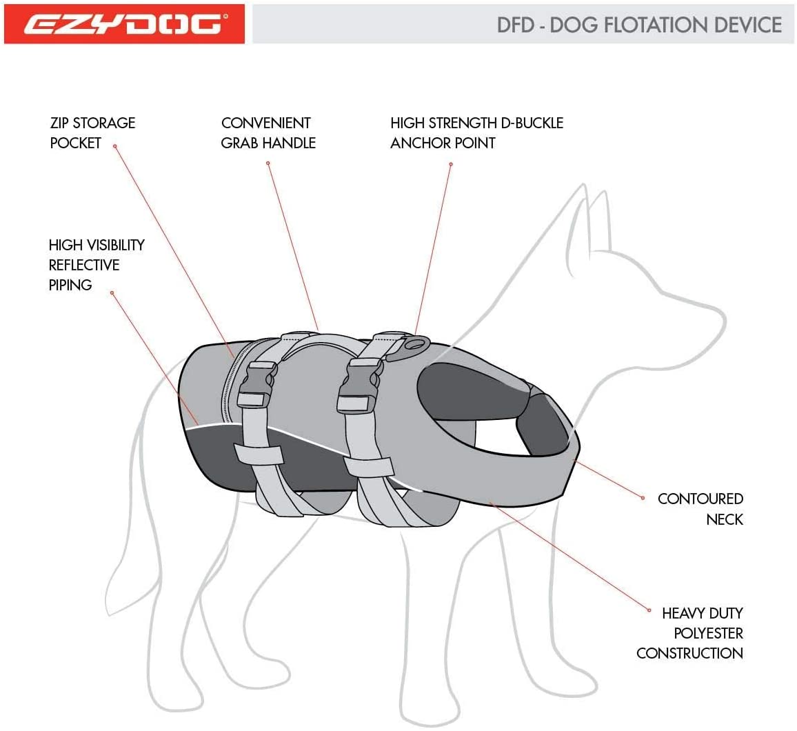  EzyDog Chaleco Salvavidas para Perros - DFD - Ideal para Natación y para que tu Cachorro esté Seguro en el Agua, Perros Seguridad Natación Ropa (M, Amarillo) 