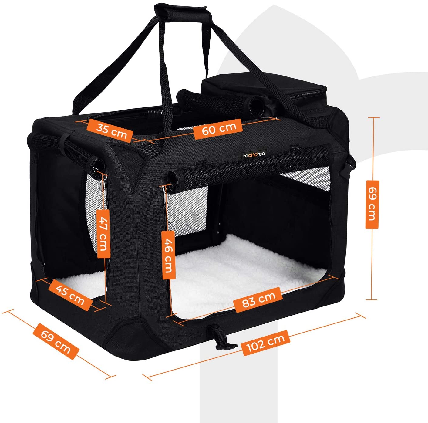  FEANDREA Bolsa de Transporte para Mascotas Transportín Plegable para Perro Portador Tela Oxford Negro XXXL 102 x 69 x 69 cm PDC10H 