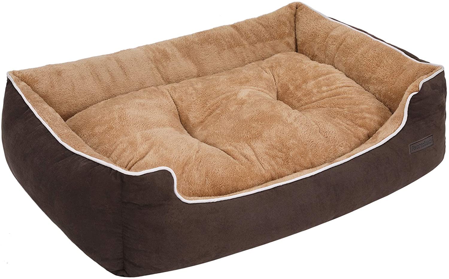  FEANDREA Cama para Perros, Sofá para Perros, Cesta para Perro con cojín extraíble, Marrón y Beige, 110 x 75 x 27 cm PGW07YC 