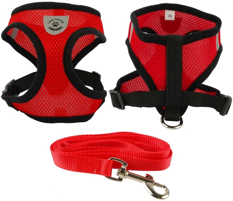  Feidaeu Conjunto de arneses y Correas para Mascotas Comodidad Malla Transpirable Cachorro Gato Seguridad Reflectante Chaleco liviano Collar Correa de Pecho 