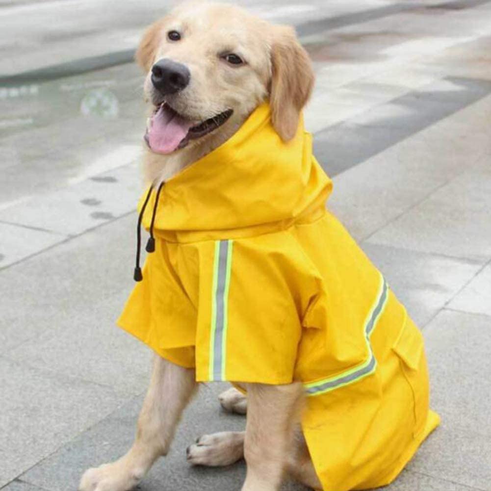  FeiLuo Impermeables para Perros - Abrigo Impermeable con Capucha, Chubasquero de Tira Reflectante Ligera, Cordón Ajustable, Poncho Impermeable para Lluvia para Perros Medianos y Grandes (3XL, Yellow) 