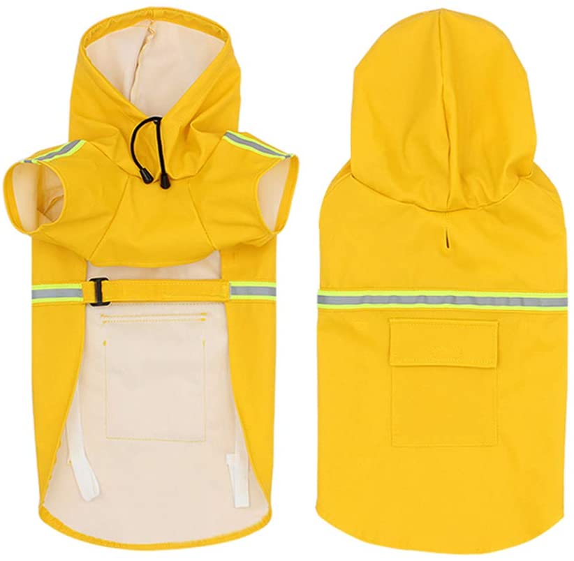  FeiLuo Impermeables para Perros - Abrigo Impermeable con Capucha, Chubasquero de Tira Reflectante Ligera, Cordón Ajustable, Poncho Impermeable para Lluvia para Perros Medianos y Grandes (3XL, Yellow) 