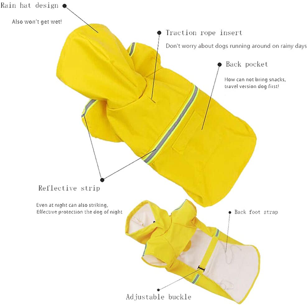  FeiLuo Impermeables para Perros - Abrigo Impermeable con Capucha, Chubasquero de Tira Reflectante Ligera, Cordón Ajustable, Poncho Impermeable para Lluvia para Perros Medianos y Grandes (3XL, Yellow) 