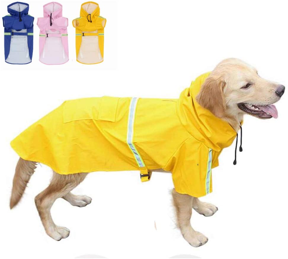  FeiLuo Impermeables para Perros - Abrigo Impermeable con Capucha, Chubasquero de Tira Reflectante Ligera, Cordón Ajustable, Poncho Impermeable para Lluvia para Perros Medianos y Grandes (3XL, Yellow) 