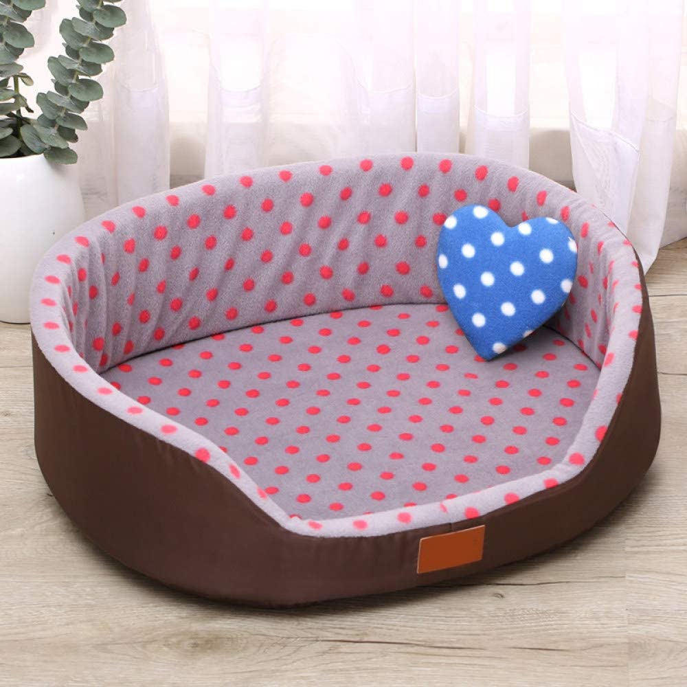  FENGJIAREN Cama para Mascotas,Perro Marrón Cama Sofá Canil Casa Cómoda Y Suave Fleece Perros Gatos Mascotas Patrón De Puntos Calientes Top Dog Esteras Camas Cama para Gatos,M 