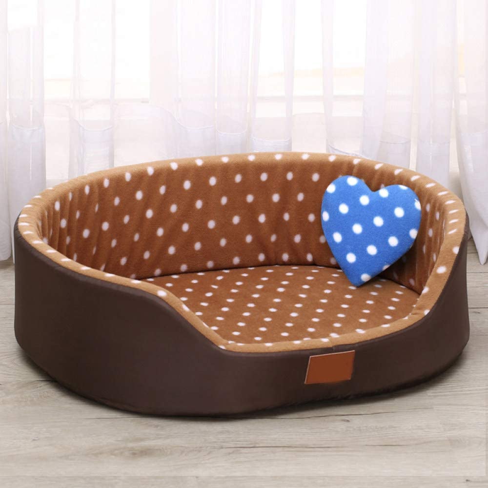  FENGJIAREN Cama para Mascotas,Perro Marrón Oscuro Cama Sofá Canil Casa Cómoda Y Suave Fleece Perros Gatos Mascotas Patrón De Puntos Calientes Top Dog Esteras Camas Cama para Gatos,S 