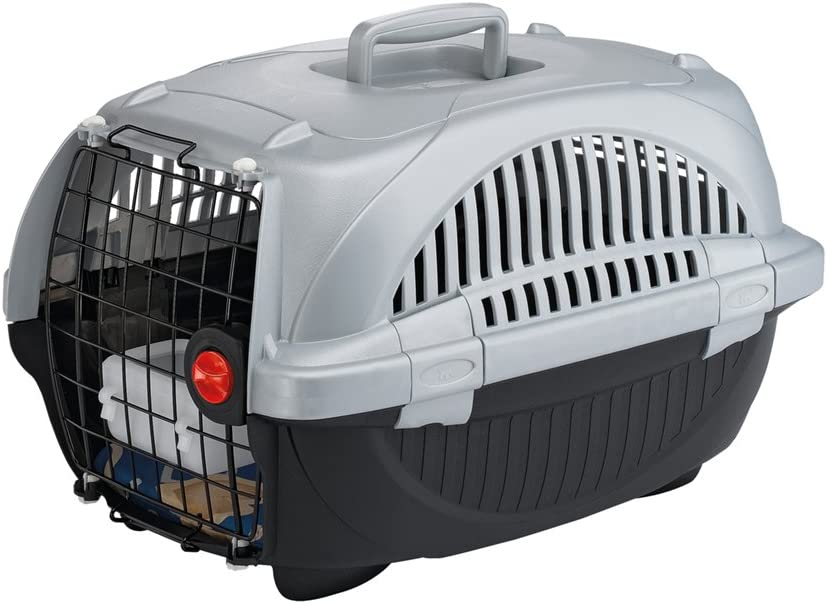  Feplast 73032899W1 Transportín para Gatos y Perros de Talla Pequeña Atlas Deluxe 10, Plástico Robusto, Puerta de Acero Plastificado, Rejillas de Ventilación, 34 x 50.7 x 30 Cm Negro 