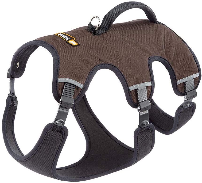  Ferplast Arnés ergonómico para Perros ERGOTREKKING P Medium, 6 Cierres con microrregulación con Suave Acolchado, Reflectante, A: de 37 a 47 cm - B: de 55 a 65 cm - C: de 50 a 60 cm - L 25 cm Marrón 