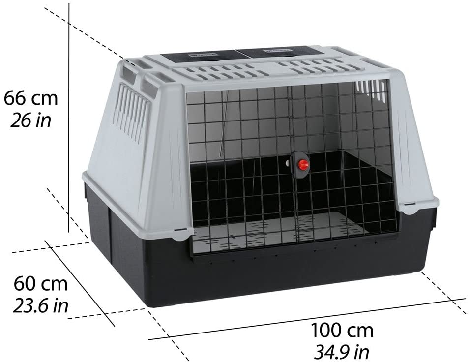  Ferplast Atlas Car 100 – Minitransportín de Mascotas para Coche, Caja de plástico para Perros y Gatos, con una práctica Puerta corredera bidireccional y Compartimento para Accesorios 