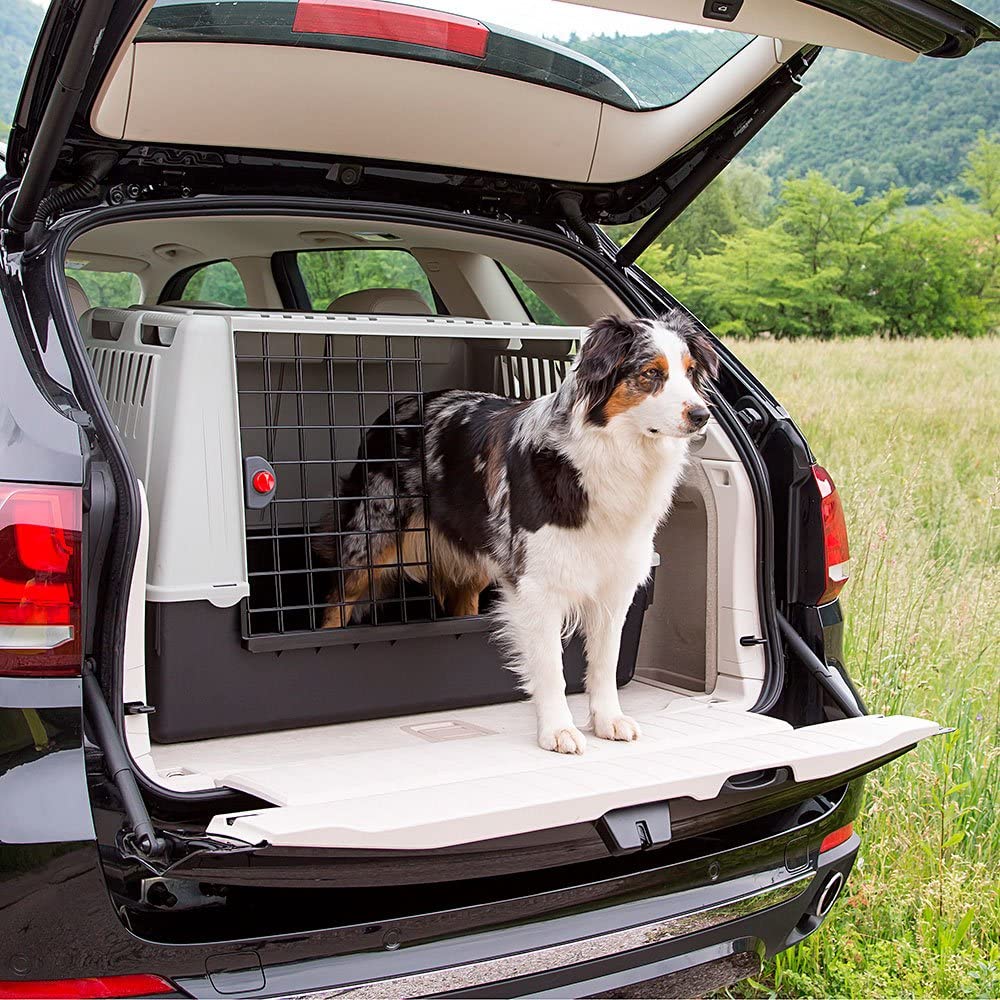  Ferplast Atlas Car 100 – Minitransportín de Mascotas para Coche, Caja de plástico para Perros y Gatos, con una práctica Puerta corredera bidireccional y Compartimento para Accesorios 