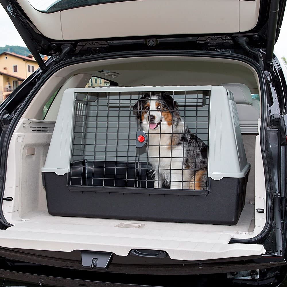  Ferplast Atlas Car 100 – Minitransportín de Mascotas para Coche, Caja de plástico para Perros y Gatos, con una práctica Puerta corredera bidireccional y Compartimento para Accesorios 