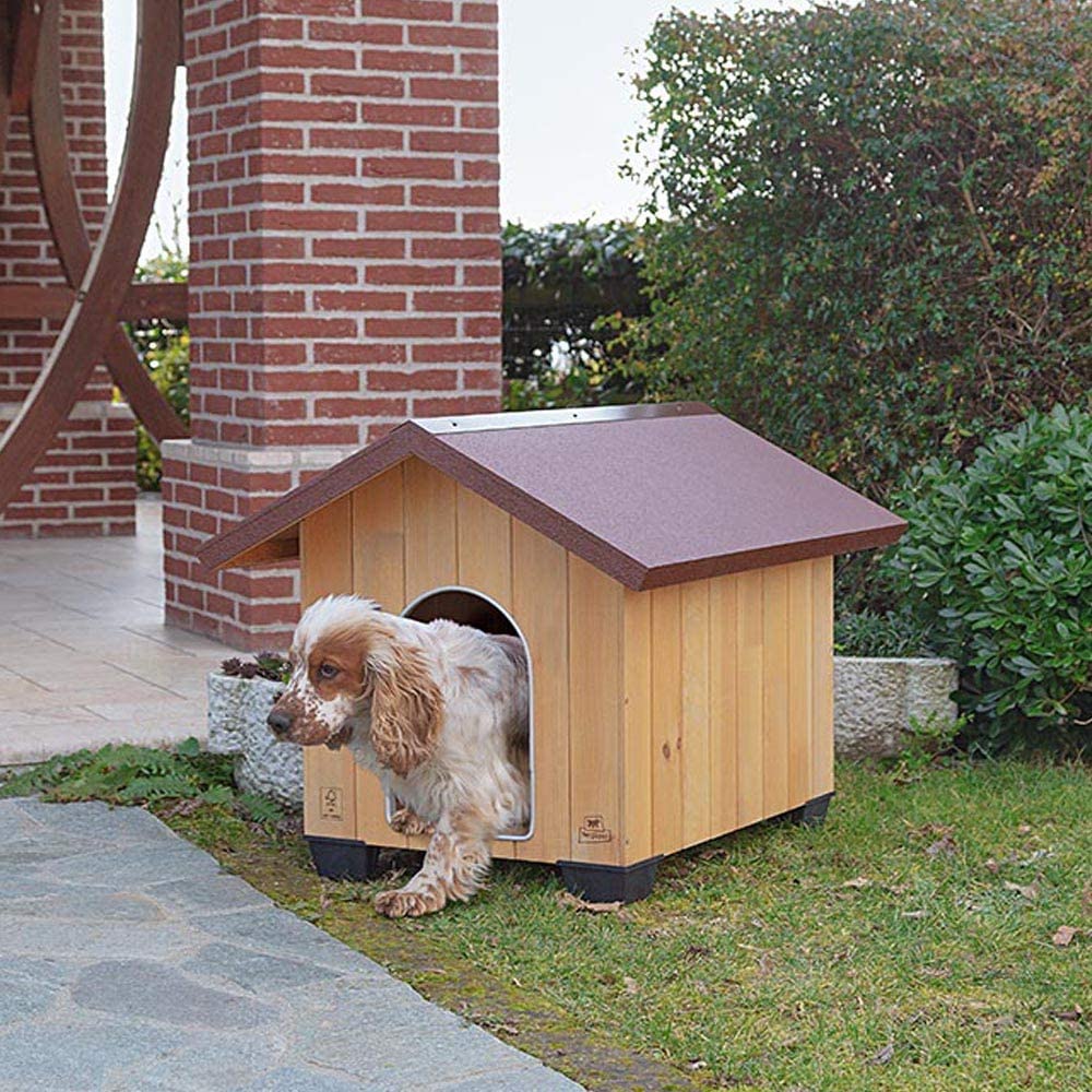  Ferplast Caseta de exterior para perros DOMUS MEDIUM, Madera ecosostenible, Rejilla de ventilación, Puerta con perfil de aluminio resistente a las mordeduras, 73 x 85 x h 67,5 cm 