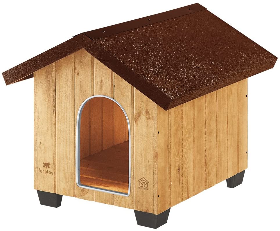  Ferplast Caseta de exterior para perros DOMUS MEDIUM, Madera ecosostenible, Rejilla de ventilación, Puerta con perfil de aluminio resistente a las mordeduras, 73 x 85 x h 67,5 cm 