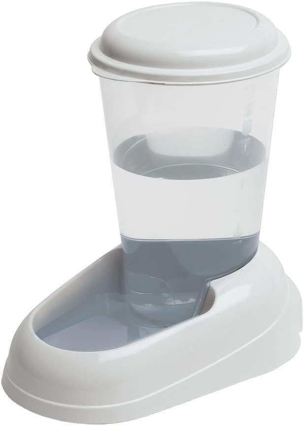  Ferplast Dispensador de agua para perros de talla pequeña y mediana y gatos NADIR 3 litros, Depósito transparente con tapa, Plástico, Base antideslizante, 29,2 x 20,2 x h 28,8 cm Blanco 