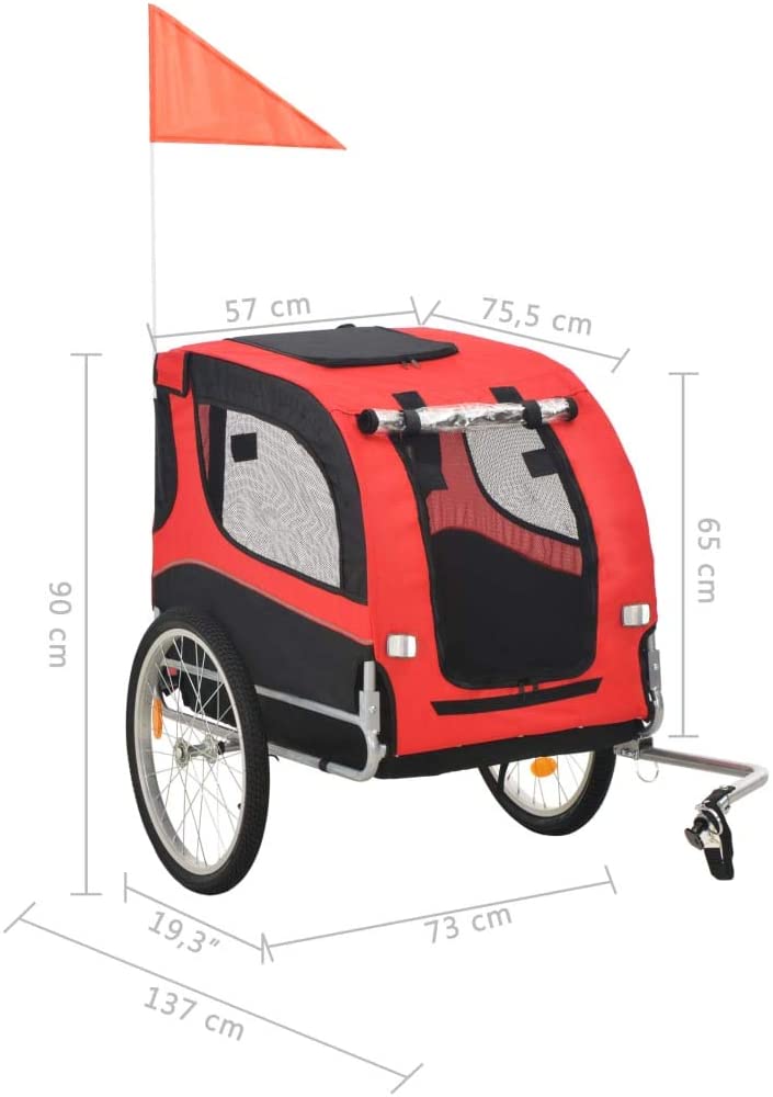  Festnight Remolque de Bicicleta para Perros Remolque Bici Remolque para Perros Rojo y Negro 