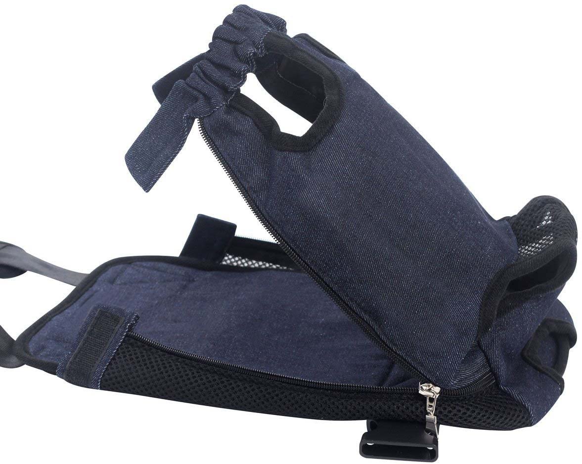  FONLAM Bolso Frontal Perro Gato Mochila Transportin Portátil Cachorro Mascota con Hombreras Tirantes Ajustables Entrepiernas de Malla (S(0-2.5KG), Vaquero) 