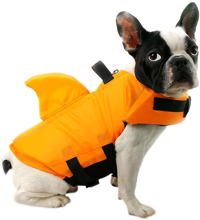  FONLAM Chaleco Salvavidas para Mascotas Chaqueta Chaleco de Seguridad Perro Perrito Ajustable con Aleta de Tirubón Ropa de Baño (S, Naranja) 