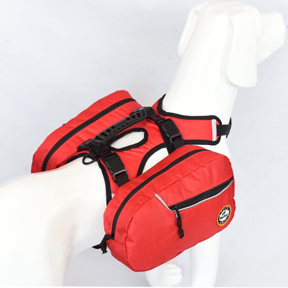  Fosinz Arnés para Perros Mochila Ajustable Bolsa para alforjas para Mascotas con Dos Bolsillos Laterales Liviano Reflectante Seguridad para Ciclismo Senderismo Deportes al Aire Libre-S 