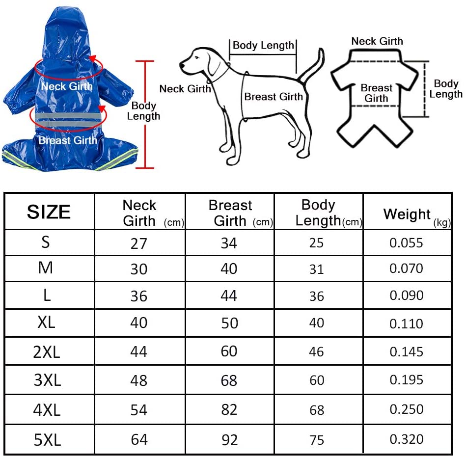  FREESOO Chubasqueros Impermeables para Mascotas Perros con Capucha para Perro Mediano y Grande con Collar Agujero Tiras Reflectoras Transpirable Impermeable Chaqueta para Lluvia 