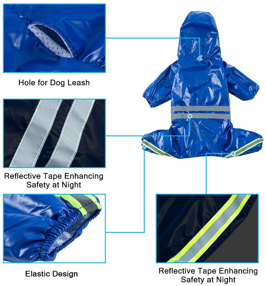  FREESOO Chubasqueros Impermeables para Mascotas Perros con Capucha para Perro Mediano y Grande con Collar Agujero Tiras Reflectoras Transpirable Impermeable Chaqueta para Lluvia 