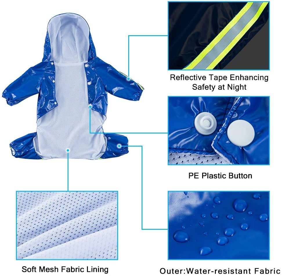  FREESOO Chubasqueros Impermeables para Mascotas Perros con Capucha para Perro Mediano y Grande con Collar Agujero Tiras Reflectoras Transpirable Impermeable Chaqueta para Lluvia 