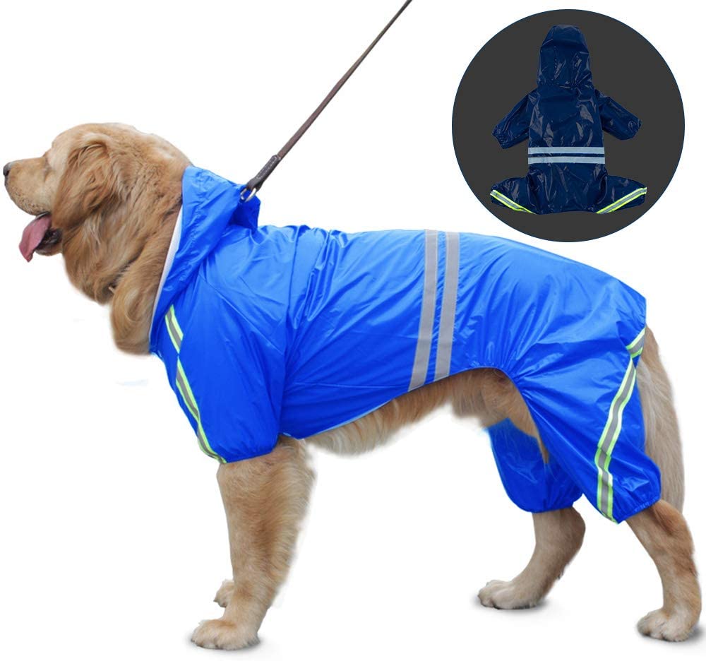  FREESOO Chubasqueros Impermeables para Mascotas Perros con Capucha para Perro Mediano y Grande con Collar Agujero Tiras Reflectoras Transpirable Impermeable Chaqueta para Lluvia 