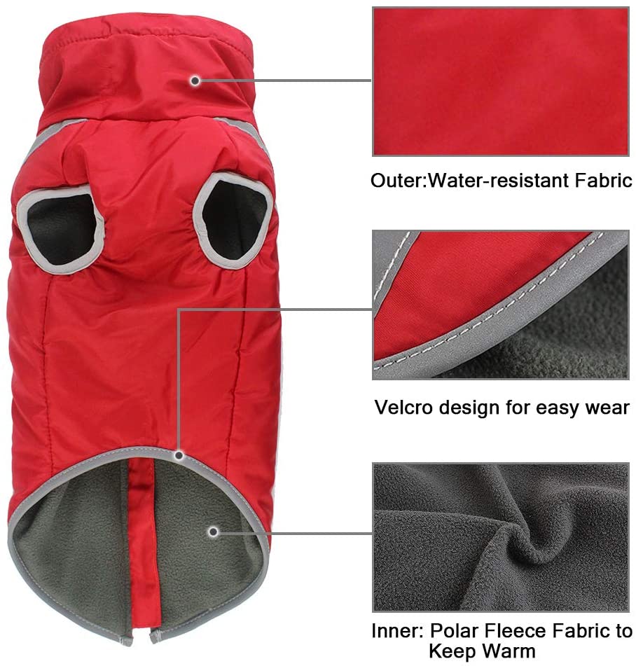  FREESOO Ropa para Mascotas Perros Impermeables Chubasqueros Invierno Chaleco Caliente Abrigo Chaqueta Reflectante Resistente al Viento para Perros Medianos y Grandes 