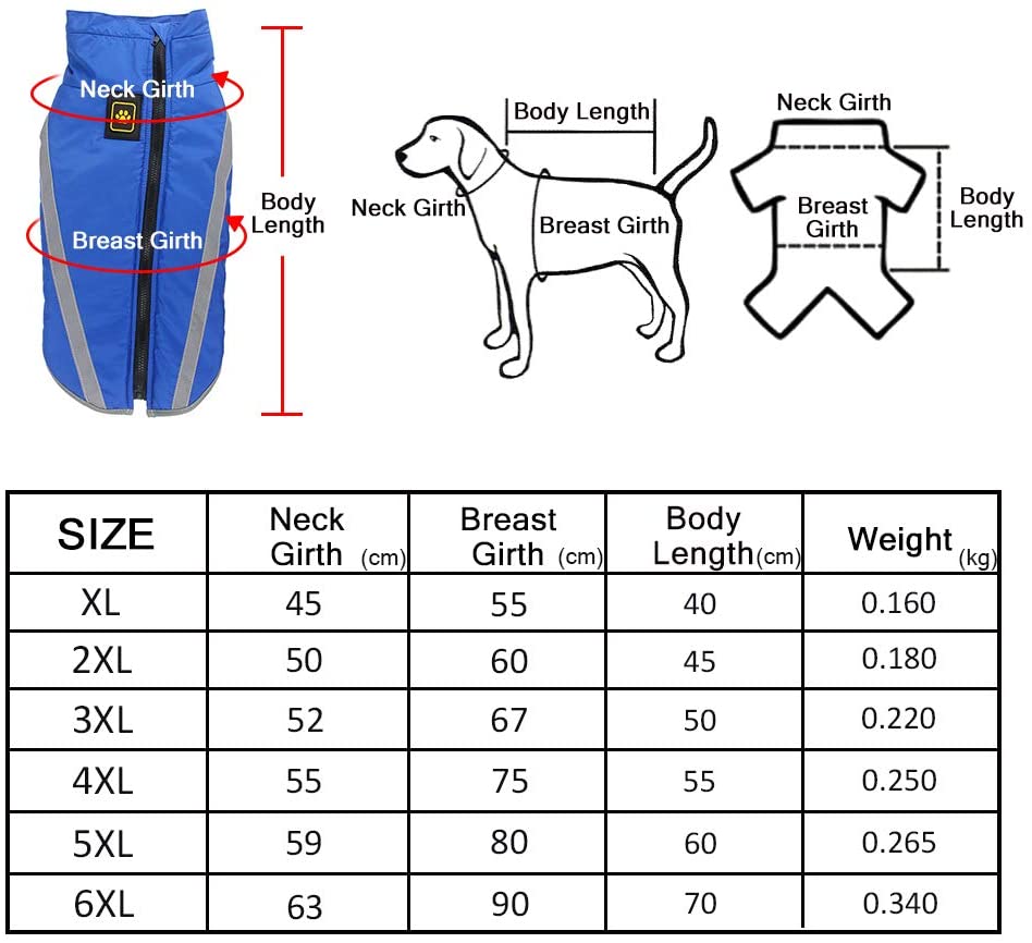  FREESOO Ropa para Mascotas Perros Impermeables Chubasqueros Invierno Chaleco Caliente Abrigo Chaqueta Reflectante Resistente al Viento para Perros Medianos y Grandes 