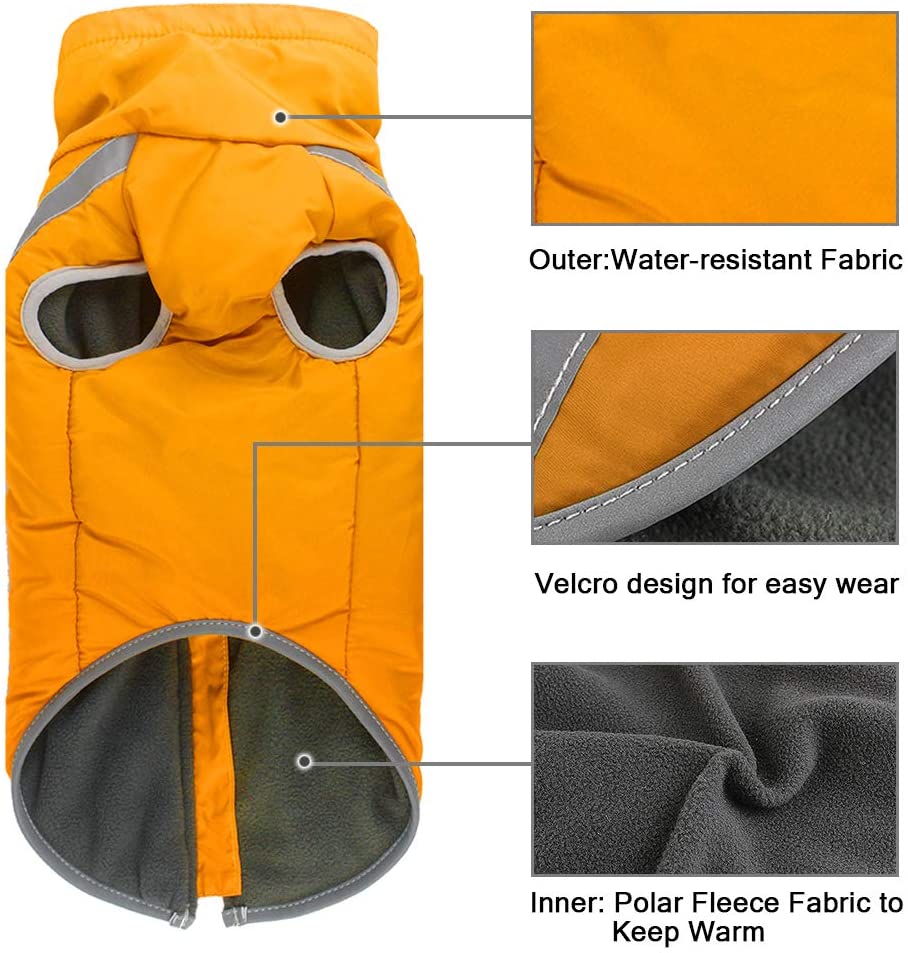  FREESOO Ropa para Mascotas Perros Impermeables Chubasqueros Invierno Chaleco Caliente Abrigo Chaqueta Reflectante Resistente al Viento para Perros Medianos y Grandes 