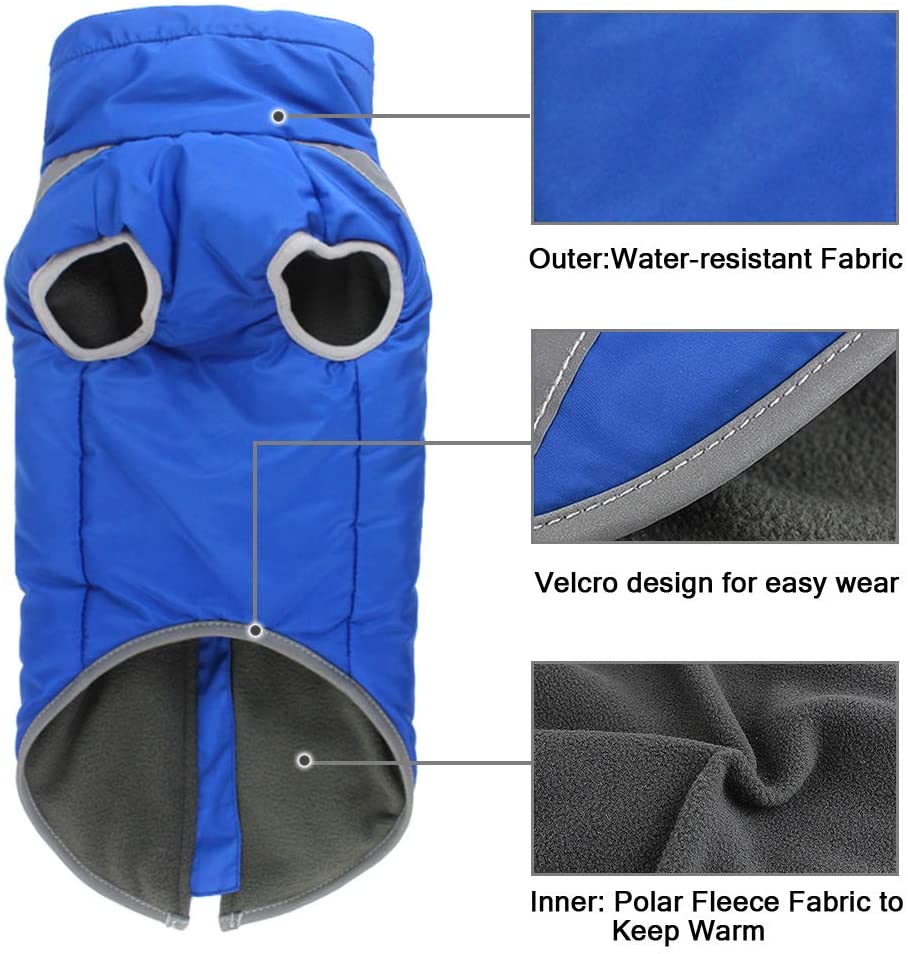  FREESOO Ropa para Mascotas Perros Impermeables Chubasqueros Invierno Chaleco Caliente Abrigo Chaqueta Reflectante Resistente al Viento para Perros Medianos y Grandes 