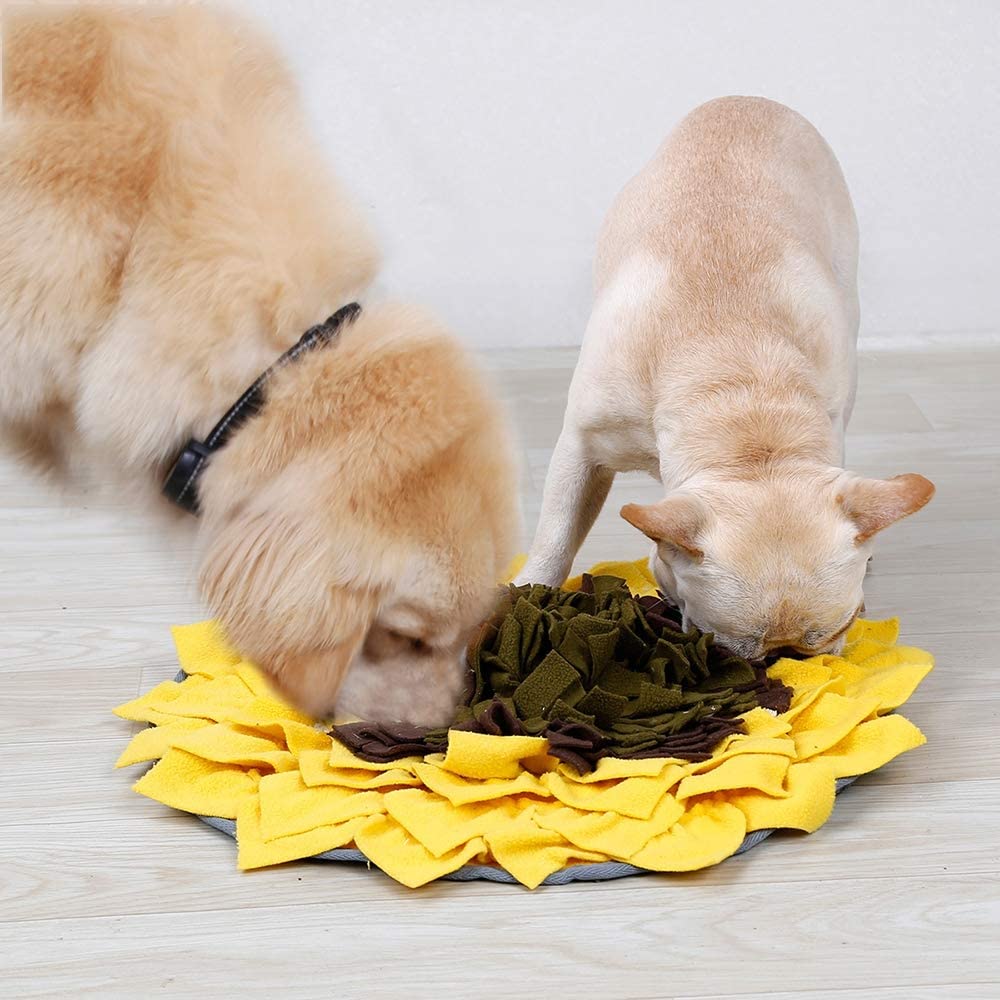  FXQIN Dog Snuffle Mat - Pet Feeding Mat 48 cm x 48 cm - Interactive Brain Teaser Treat Mat for Foraging Instinct, Indoor Boredom Stress Relief (Yellow) 