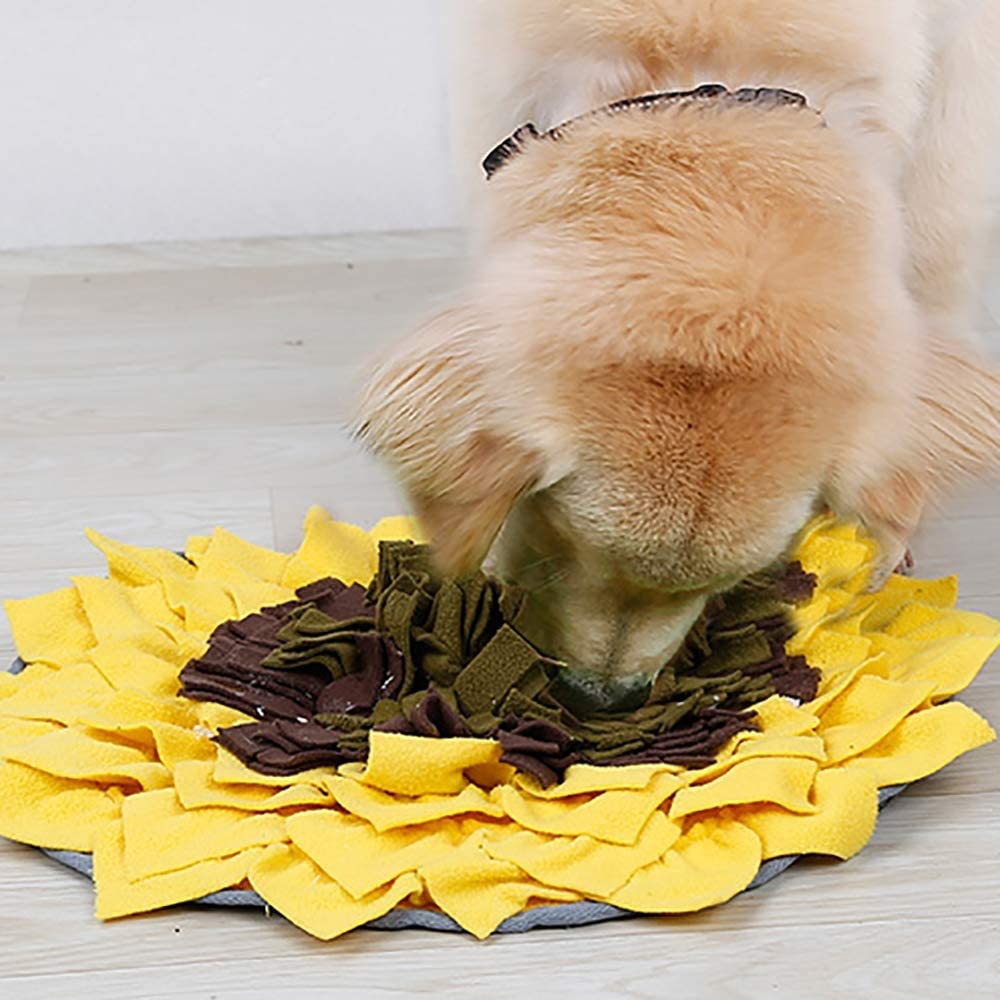  FXQIN Dog Snuffle Mat - Pet Feeding Mat 48 cm x 48 cm - Interactive Brain Teaser Treat Mat for Foraging Instinct, Indoor Boredom Stress Relief (Yellow) 