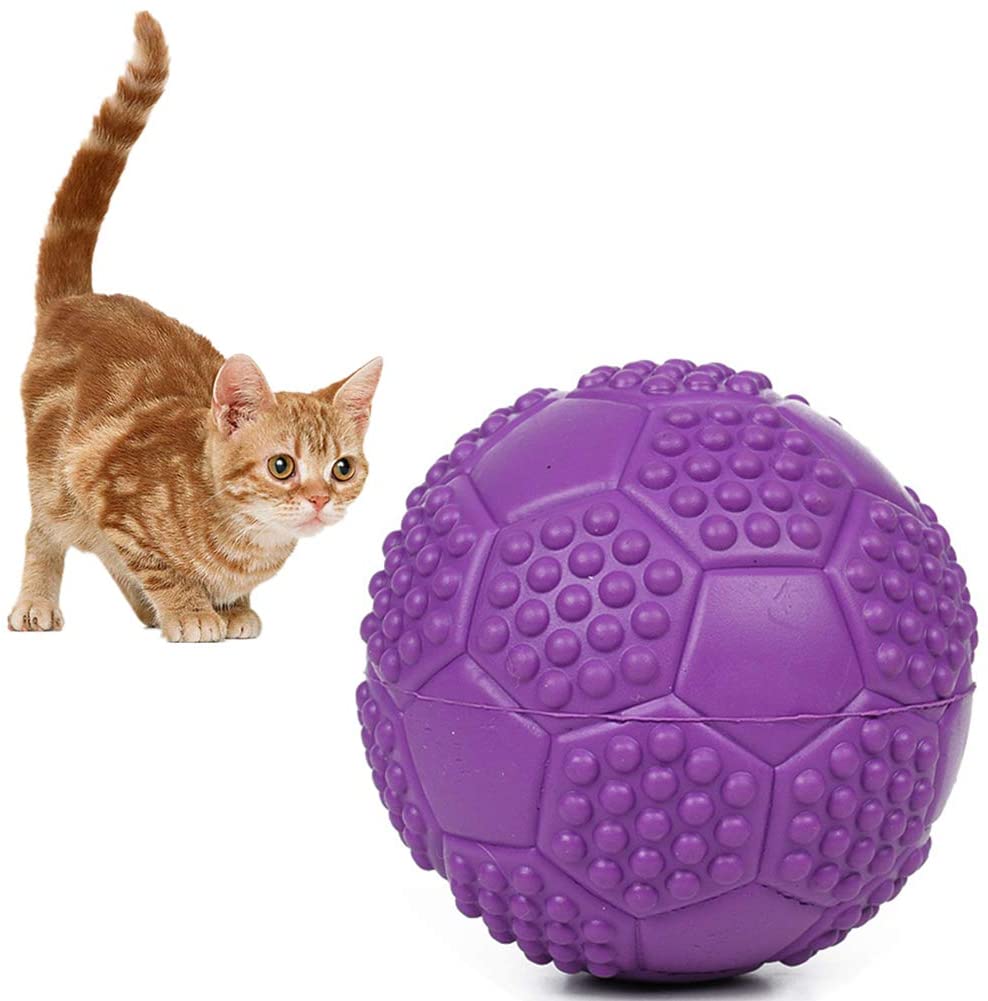  Gato Squeak Juguetes, Fútbol Diseño Interactivo Juego lanzar y Obtener Suministros Juego de Entrenamiento de Inteligencia Bite Resistente a la Bola de Goma al Aire Libre Perro,Púrpura 