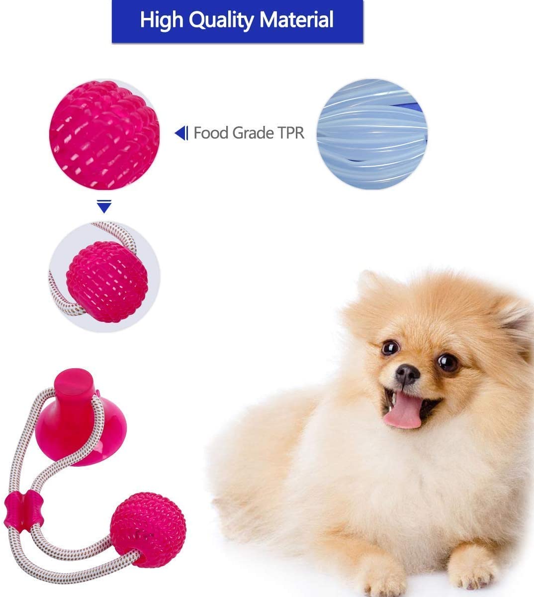  GHONLZIN Multifunction Pet Molar Bite Toy, Juguete Mordedor Mascota, Juguete Multifuncional para mordedura de Molar, Mordedura de Perro del Entrenamiento con Ventosa (Red) 