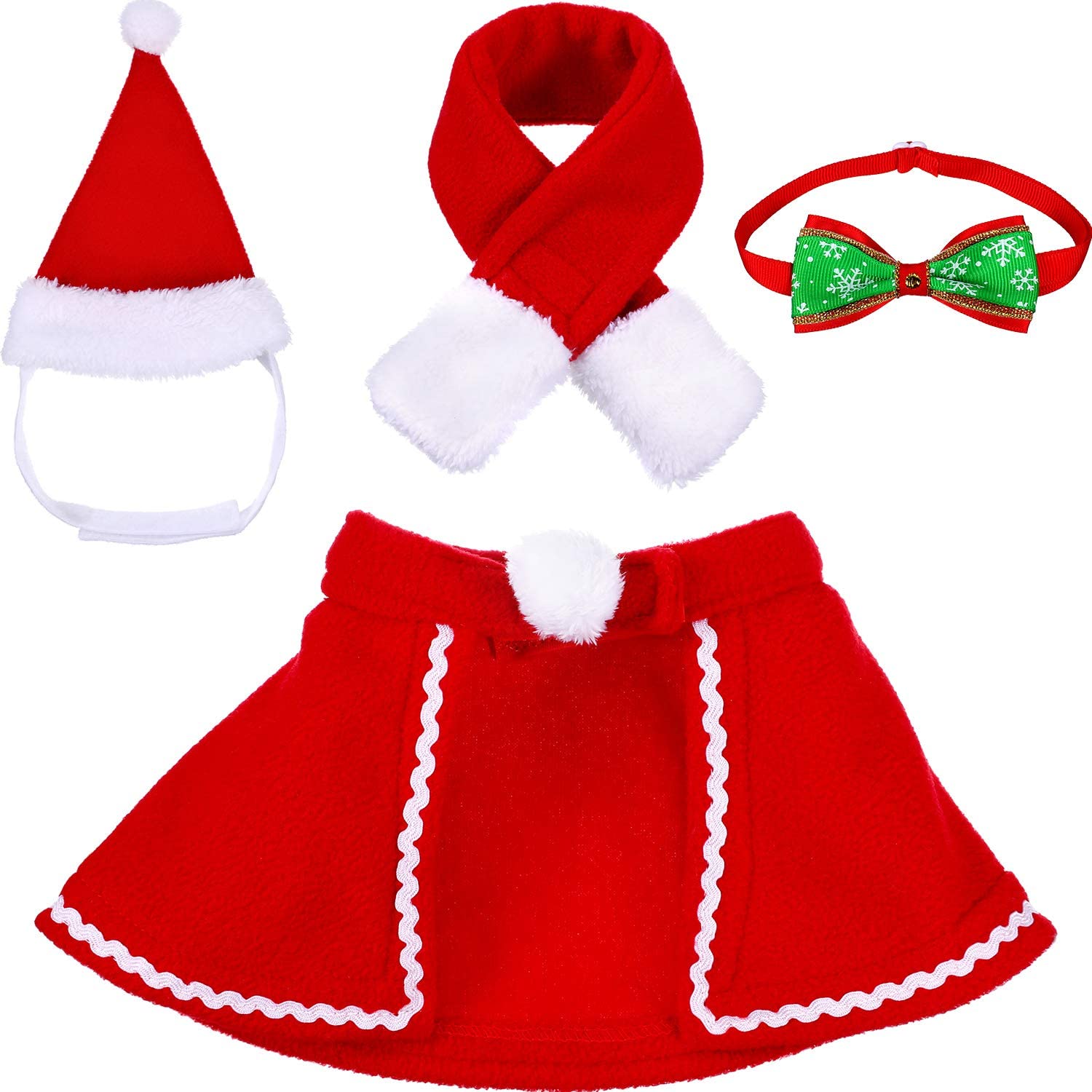  Gorra de Papá Noel de Navidad Ajustable de Mascotas, Capa, Bufanda y Collar de Pajarita Disfraz de Navidad para Cachorro Gatito Gatos Pequeños Perros Mascotas 