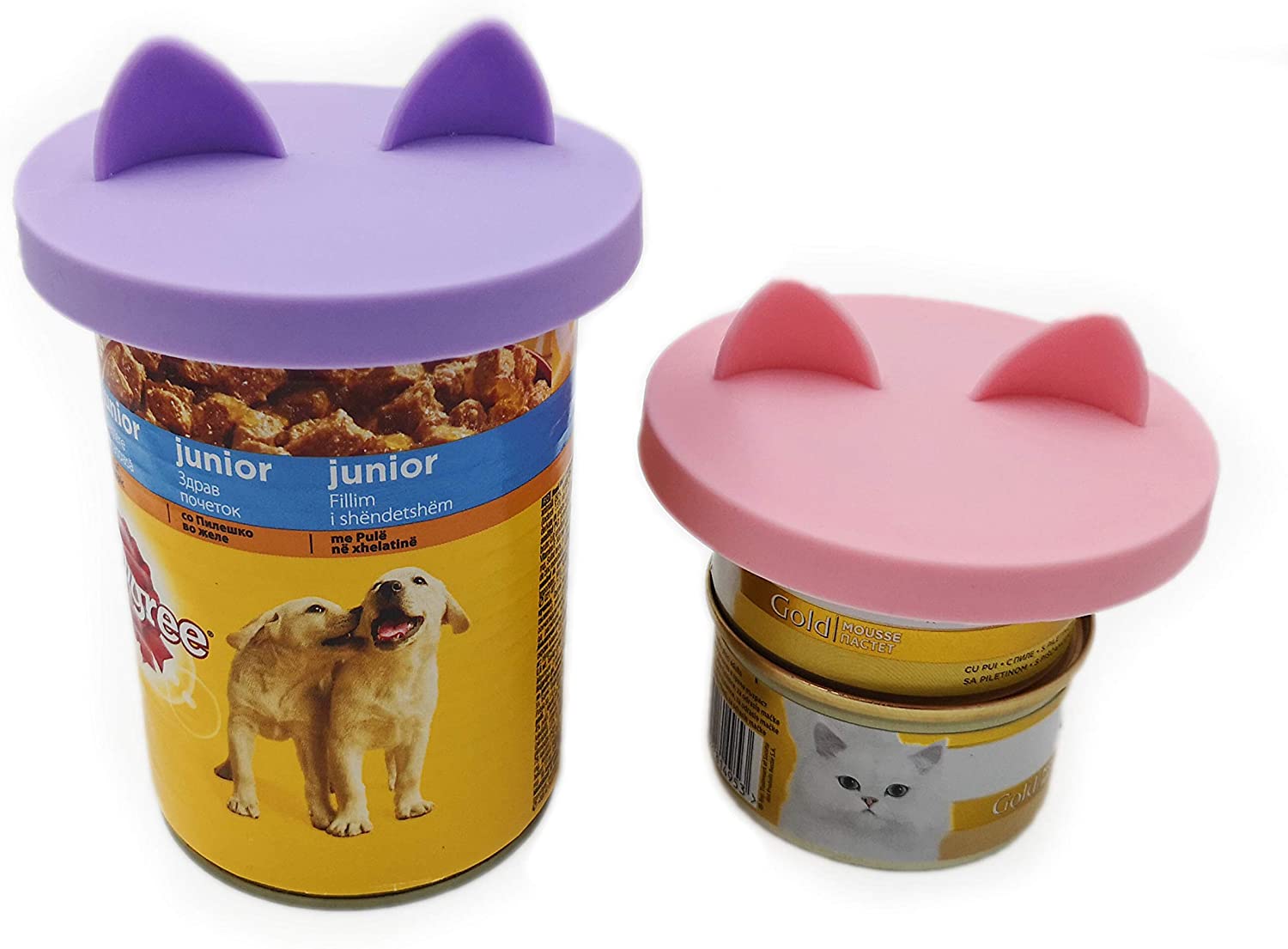  GuMan 2 Paquetes de Tapas para latas de Comida para Mascotas con diseño de Oreja, Silicona Universal para Gatos y Perros, 1 para 3 tamaños estándar 