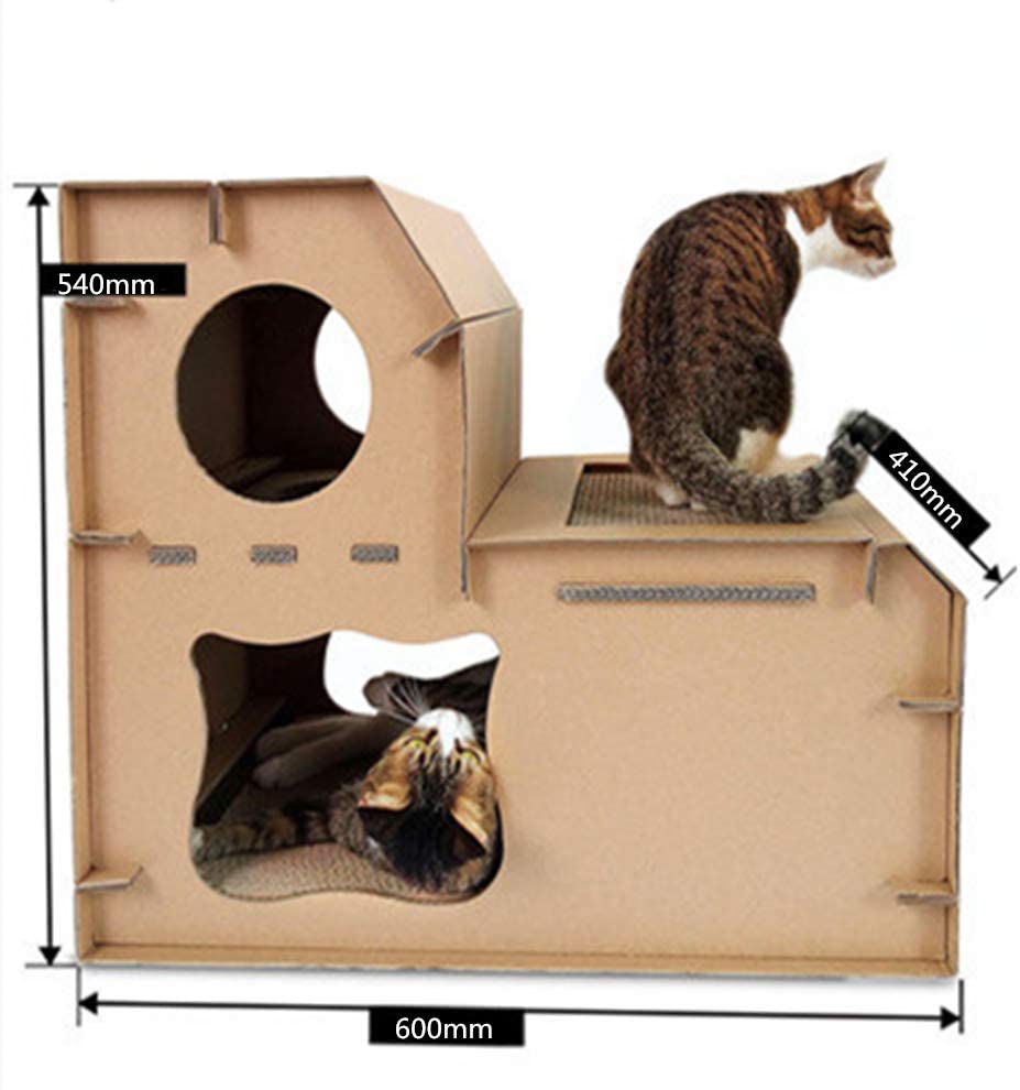  GXHGRASS Casa De Gatos De Bricolaje, Combinación De Escalera De Doble Capa De Papel Corrugado Grueso, Salón De Juegos De Mascotas De Cartón Resistente A Los Arañazos, Salón De Juegos para Mascotas 