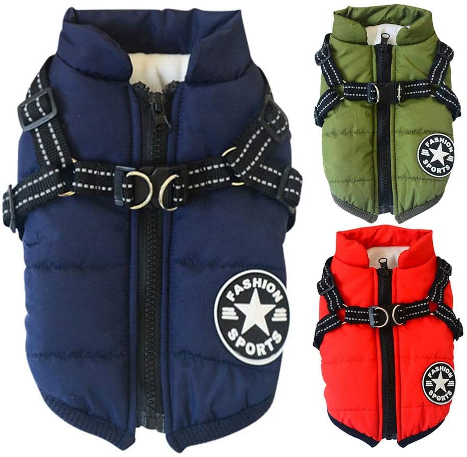  Handfly Ropa para Perros para Perros pequeños Abrigo para Perros Chaqueta de Invierno Ropa para Perros Abrigo para Perros Chaqueta para Perros de Invierno cálido con arnés para Perros pequeños 