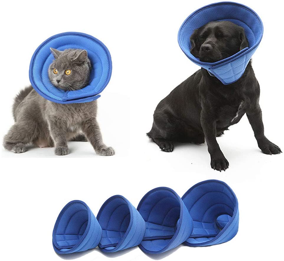  HanryDong Collares y Conos Recuperación Caninos Cuello Isabelino de Malla Transpirable, E-Collar Ajustable Suave, Azul, Bordes, Mascotas de Curación, Anticomprasante/Lick para Gato, Perro, Conejo 