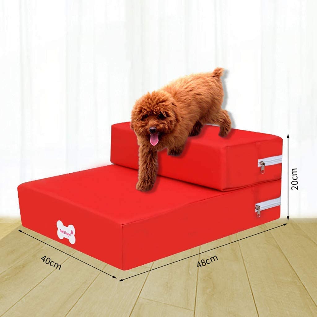  HAODEE Escalera Plegable de Cuero Impermeable para Mascotas Cama Desmontable para Mascotas rampa de Perro Gato 2 Pasos Black 