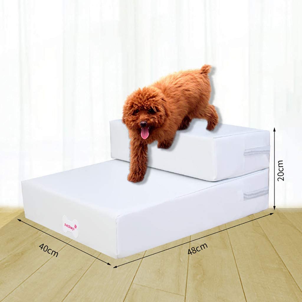  HAODEE Escalera Plegable de Cuero Impermeable para Mascotas Cama Desmontable para Mascotas rampa de Perro Gato 2 Pasos Black 