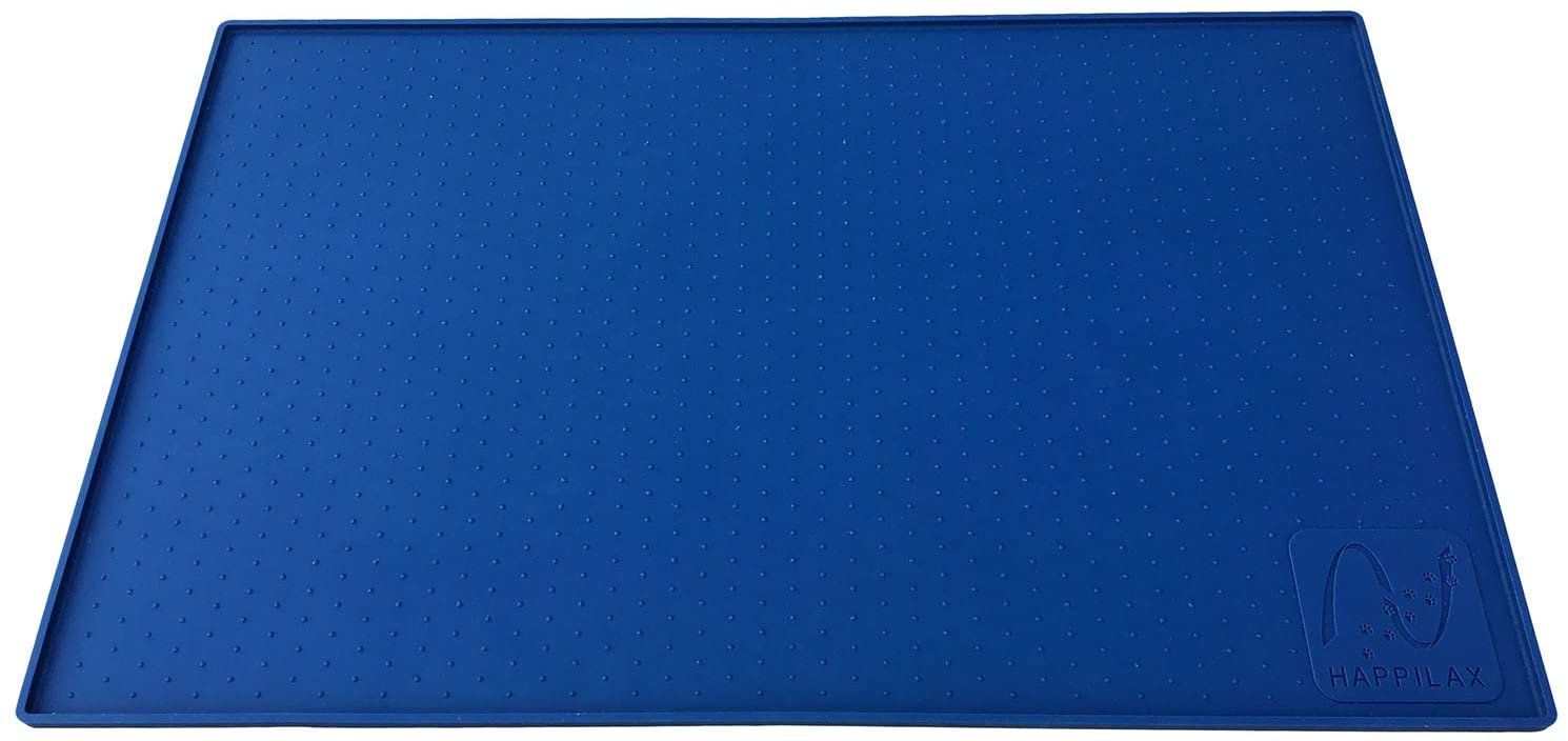  Happilax Alfombrilla de Silicona Premium para comederos de Perros y Gatos, con Borde Extra Alto y Superficie Antideslizante, Azul, L, 60 x 40 cm 