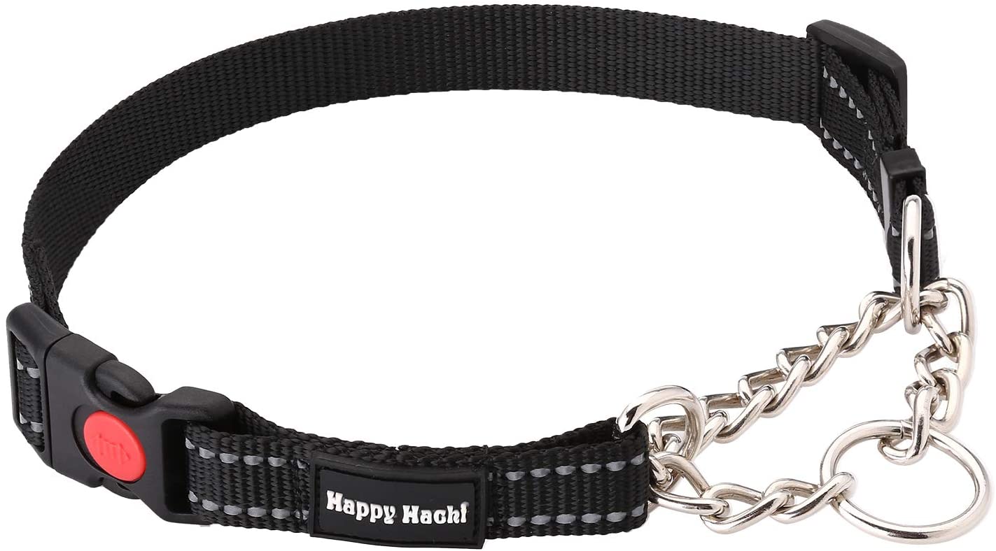  HAPPY HACHI Collar Perro Cuello Perro Martingale Collares Adiestramiento Perros Grande Medanio Pequeño Ajustable Reflexivo(M Negro) 